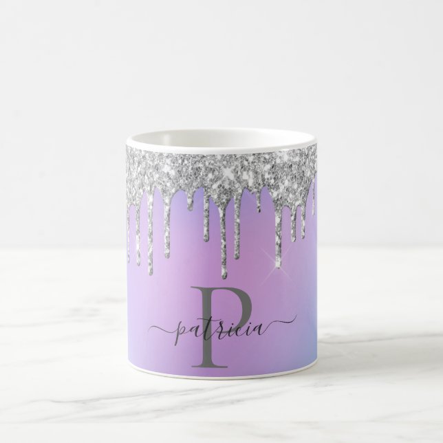 Glam Silver Glitter Dricks Elegant Monogram Kaffemugg (Center)