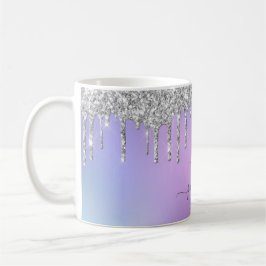 Glam Silver Glitter Dricks Elegant Monogram Kaffemugg