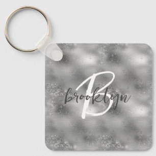 Glam Silver Glitter Glans Monogram Nyckelring