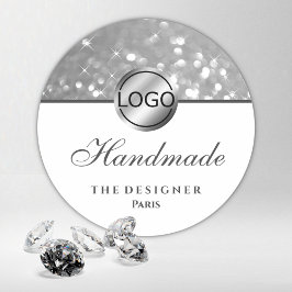 Glam Silver Glitter Gnistra Stars Logotyp Handgjor Runt Klistermärke