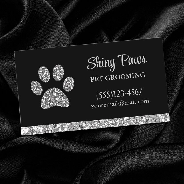 Glam Silver Glitter Hund Paw Skriv ut Pet Grooming Visitkort (Skapare uppladdad)