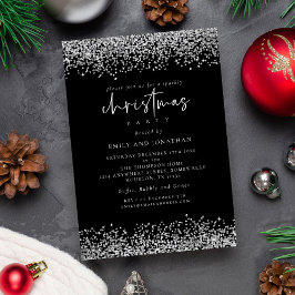Glam Silver Glitter jul, Party Black Inbjudningar
