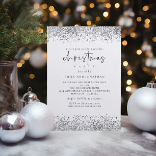 Glam Silver Glitter jul, Party White Inbjudningar