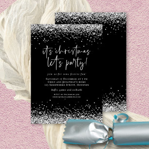 Glam Silver Glitter, julen Lets Party Inbjudningar