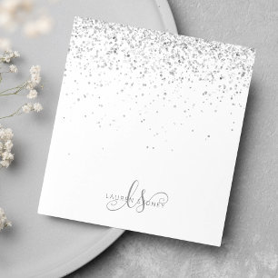 Glam Silver Glitter Monogram Namn Anteckningsblock
