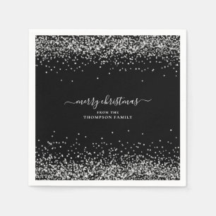 Glam Silver Glitter Namn God jul Black Pappersservett