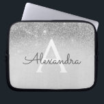 Glam Silver Glitter och Gnistra Chic Monogrammed M Laptop Fodral<br><div class="desc">Silver Ombre Faux Glitter och Gnistra Modern och Elegant Monogram Fodral. Fodral kan anpassas så att det omfattar ditt första och första namn.</div>