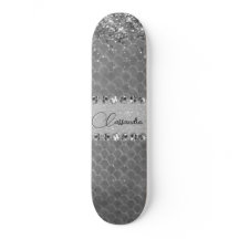 Glam Silver Glittery Diamond Bling Skateboard