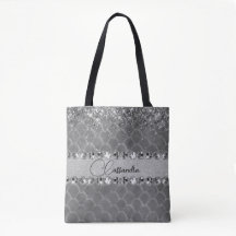 Glam Silver Glittery Diamond Bling Tote Bag