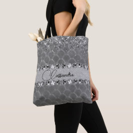 Glam Silver Glittery Diamond Bling Tote Bag Tygkasse