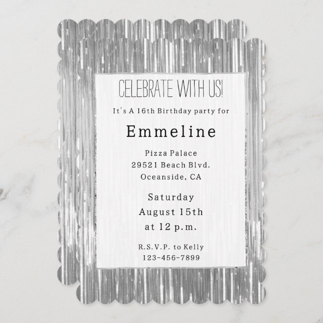 Glam Silver Glitzy Gnistra Rand Inbjudningar (Fram/baksida)