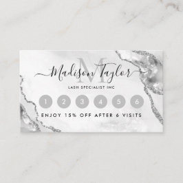 Glam Silver Grått Glitter Agate Marble Monogram Lojalitetskort