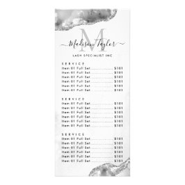 Glam Silver Grått Glitter Agate Marble Monogram Reklamkort