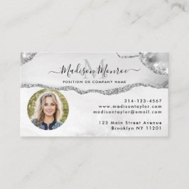 Glam Silver Grått Glitter Logotyp  Photo Agate Mon Visitkort