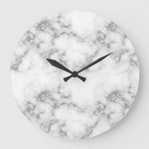 Glam Silver Grått Glitter Marble Mönster Stor Klocka