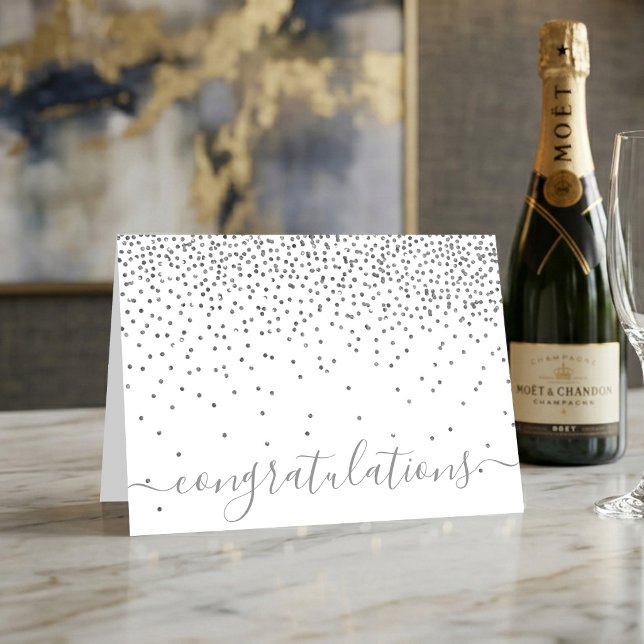 Glam Silver Konfetti Script Grattis Kort (Skapare uppladdad)