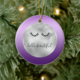 Glam Silver Lila Black Eyelash Julgransprydnad Keramik