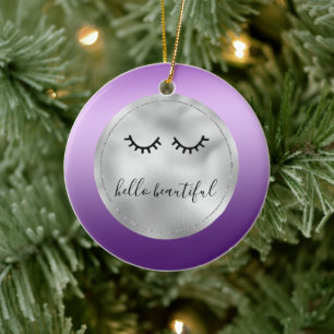 Glam Silver Lila Black Eyelash Julgransprydnad Keramik