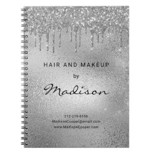 Glam Silver Metall Glitter, drivstift och makeup Anteckningsbok