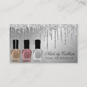 Glam Silver Metallic Glitter Drifts Nagel polsk Visitkort