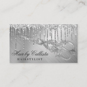 Glam Silver Metallic Glitter Drips Hair Scissons Visitkort