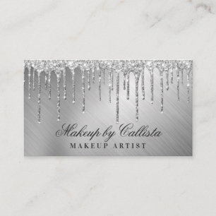 Glam Silver Metallic Glitter Drips Makeup Visitkort