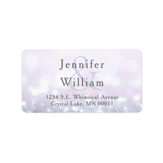 Glam Silver Pastel Lila Glitter Gnistra Bröllop Adressetikett (Framsidan)