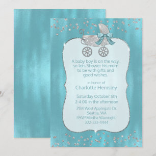 Glam Silver Pram Baby Shower-inbjudan Inbjudningar