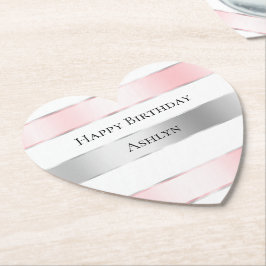 Glam Silver Rosa Ribbon Birthday Underlägg Papper