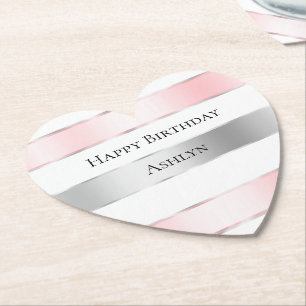Glam Silver  Rosa Ribbon Birthday Underlägg Papper