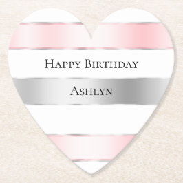 Glam Silver  Rosa Ribbon Birthday Underlägg Papper