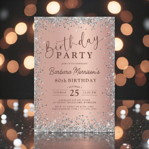Glam Silver Rose Gold Glitter 80-årsfirande Inbjudningar