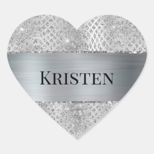 Glam Silver Snake Animal Print Hjärtformat Klistermärke