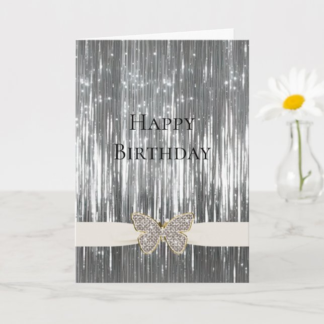 Glam Silver Tinsel Jeweled Butterfly Kort (Liten växt)