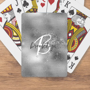 Glam Silver Trendig Monogram i Script-stil Casinokort