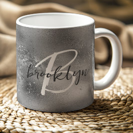 Glam Silver Trendig Skript Monogram Kaffemugg