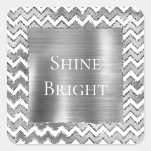 Glam Silver White Zigzag Rand Fyrkantigt Klistermärke