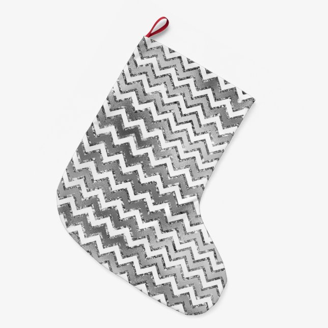 Glam Silver White Zigzag Rand Stor Julstrumpa (Framsidan (Hängande))