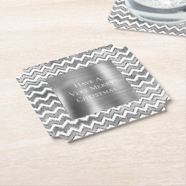 Glam Silver White Zigzag Rand Underlägg Papper (Vinklad)