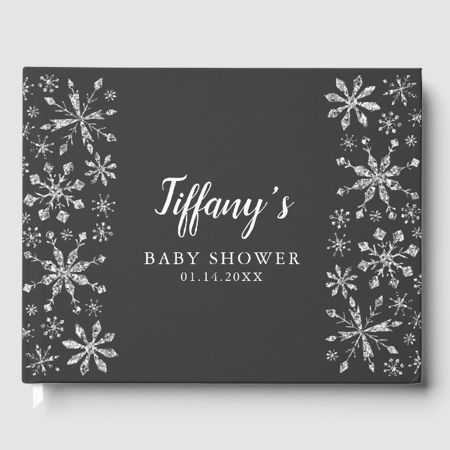 Glam Silver Winter Wonderland Baby Shower Gästböcker (Framsida)