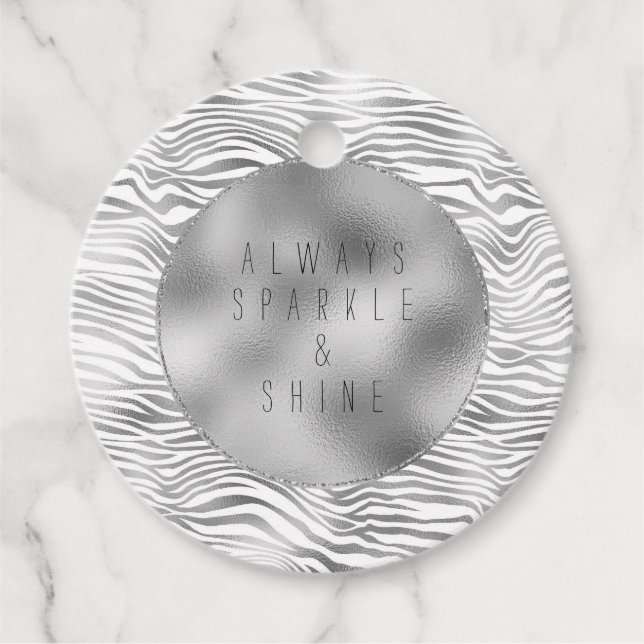 Glam Silver Zebra tryck Gåvor Etiketter (Framsida)