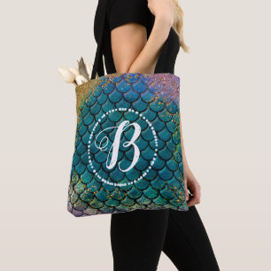 Glam Sjöjungfru Fish Scales Teal Lila Guld Gnistra Tygkasse