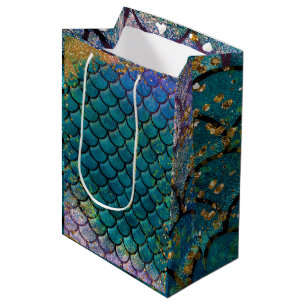 Glam Sjöjungfru Fiskfjäll Teal Lila Guld Glitter