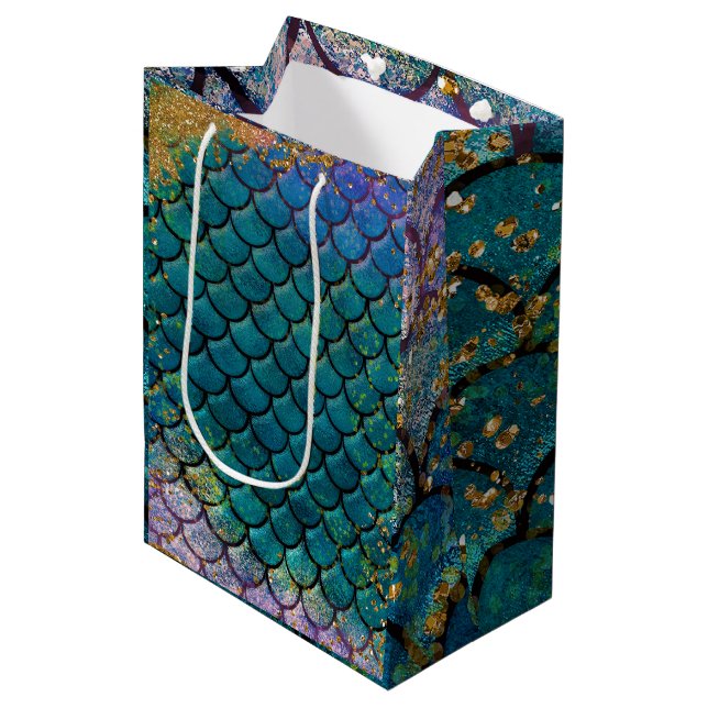 Glam Sjöjungfru Fiskfjäll Teal Lila Guld Glitter (Framsidan Vinklad)