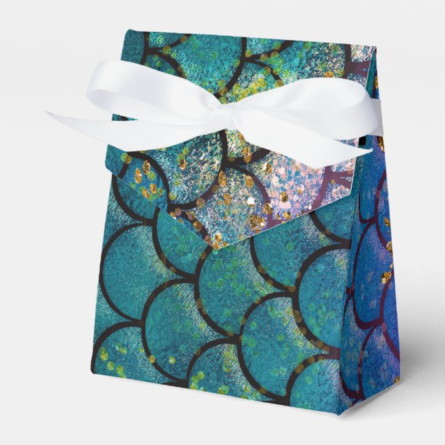 Glam Sjöjungfru Fiskfjäll Teal Lila Guld Glitter Presentaskar (Framsidan Sidan)