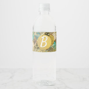Glam Sjöjungfru Guld Teal Scales Födelsedagsfest Vattenflaskor Etikett