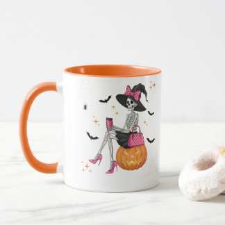 Glam Skeleton Witch med Pumpkin Halloween Spooky Mugg
