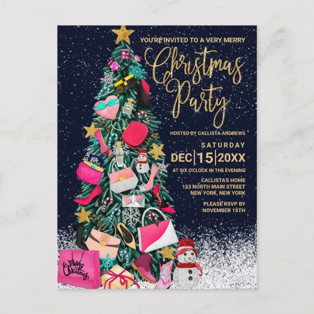 Glam skor flickaktigt handväskaMakeupjulgranen Helg Vykort (Framsida)