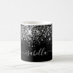 Glam skript för svart silver glitter namn kaffemugg