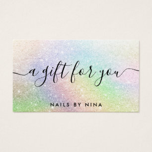 Glam-skript, holografisk regnbåge, glitter-present visitkort